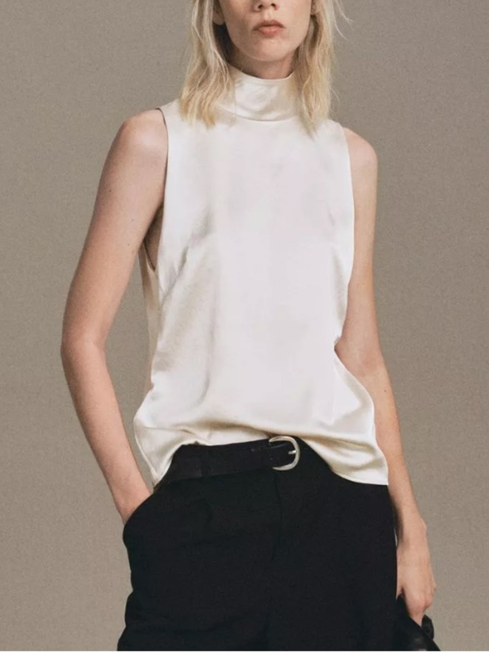 Mango Satin Mock Neck Top